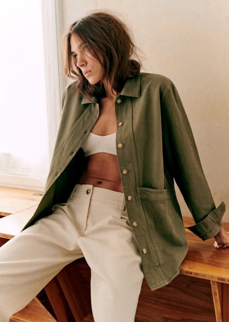 La Maille Sezane Will Jacket in Olive Green Denim Size XXS NWOT✨